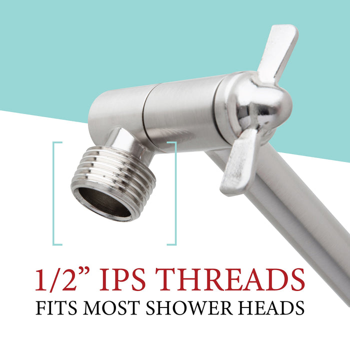10 in. Solid Brass Shower Head Extension Arm (Stainless Steel Finish) - Sweatfully