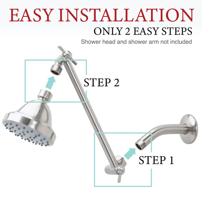 10 in. Solid Brass Shower Head Extension Arm (Stainless Steel Finish) - Sweatfully