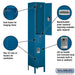 Salsbury 15" Wide Double Tier Standard Metal Locker - 1 Wide - 6 Feet High - 15 Inches Deep - Blue - Unassembled - Sweatfully