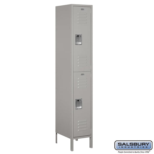 Salsbury 15" Wide Double Tier Standard Metal Locker - 1 Wide - 6 Feet High - 18 Inches Deep - Gray - Unassembled - Sweatfully