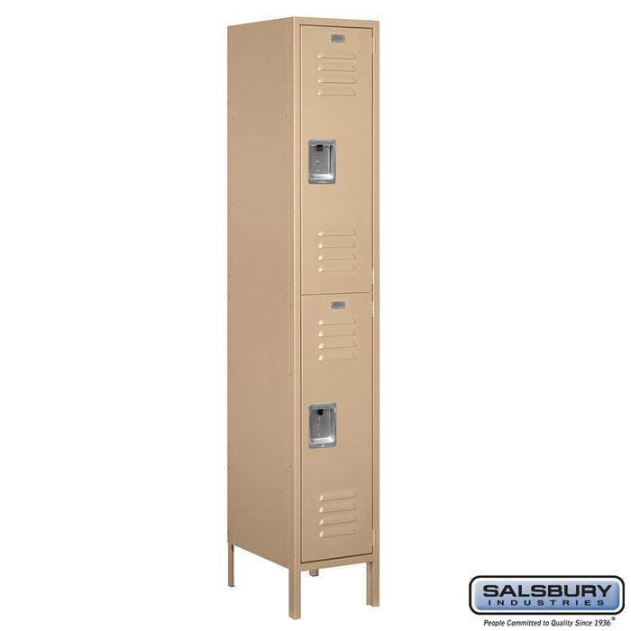 Salsbury 15" Wide Double Tier Standard Metal Locker - 1 Wide - 6 Feet High - 18 Inches Deep - Tan - Assembled - Sweatfully