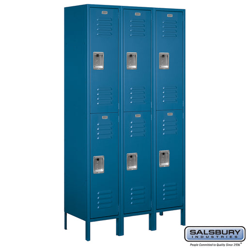 Salsbury 15" Wide Double Tier Standard Metal Locker - 3 Wide - 6 Feet High - 15 Inches Deep - Blue - Assembled - Sweatfully