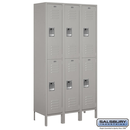 Salsbury 15" Wide Double Tier Standard Metal Locker - 3 Wide - 6 Feet High - 15 Inches Deep - Gray - Unassembled - Sweatfully