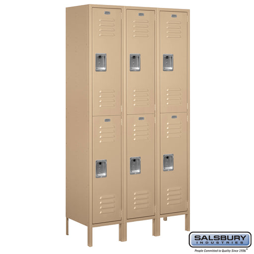 Salsbury 15" Wide Double Tier Standard Metal Locker - 3 Wide - 6 Feet High - 15 Inches Deep - Tan - Assembled - Sweatfully