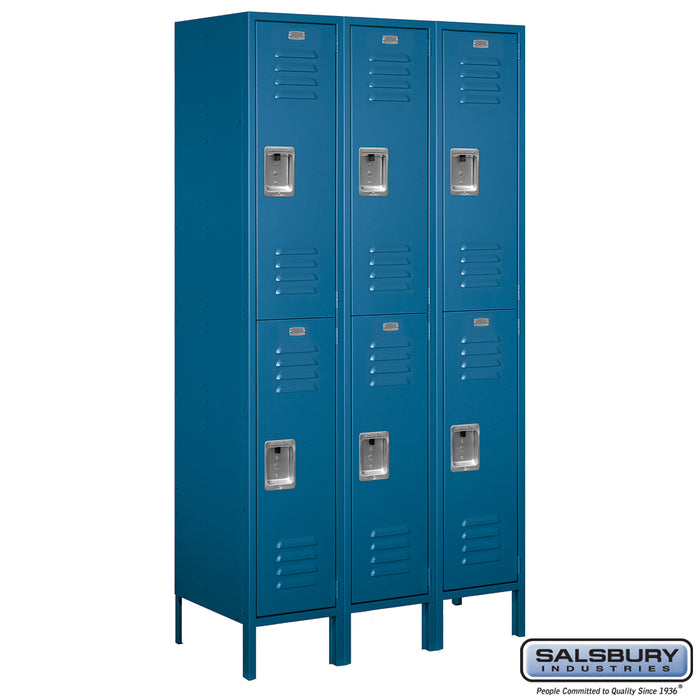 Salsbury 15" Wide Double Tier Standard Metal Locker - 3 Wide - 6 Feet High - 18 Inches Deep - Blue - Unassembled - Sweatfully