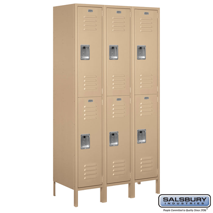 Salsbury 15" Wide Double Tier Standard Metal Locker - 3 Wide - 6 Feet High - 18 Inches Deep - Tan - Assembled - Sweatfully