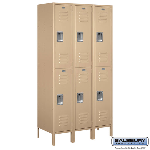 Salsbury 15" Wide Double Tier Standard Metal Locker - 3 Wide - 6 Feet High - 18 Inches Deep - Tan - Unassembled - Sweatfully