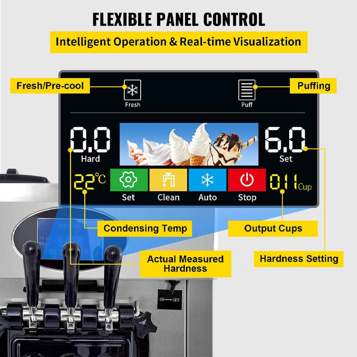 53" Freestanding 3 Flavors Commercial Soft Serve Yogurt Ice Cream Machine Maker With Auto Clean (92574031) - Sweatfully