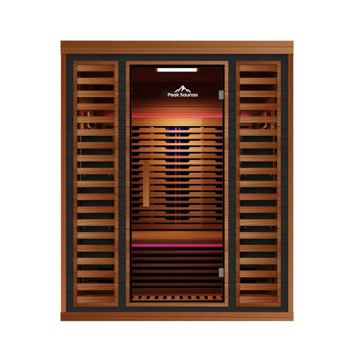 Peak Saunas Matterhorn 3-Person Indoor Full Spectrum Infrared Sauna with Two XL Medical-Grade Red Light Therapy Panels & Smart WiFi App Control - Sweatfully