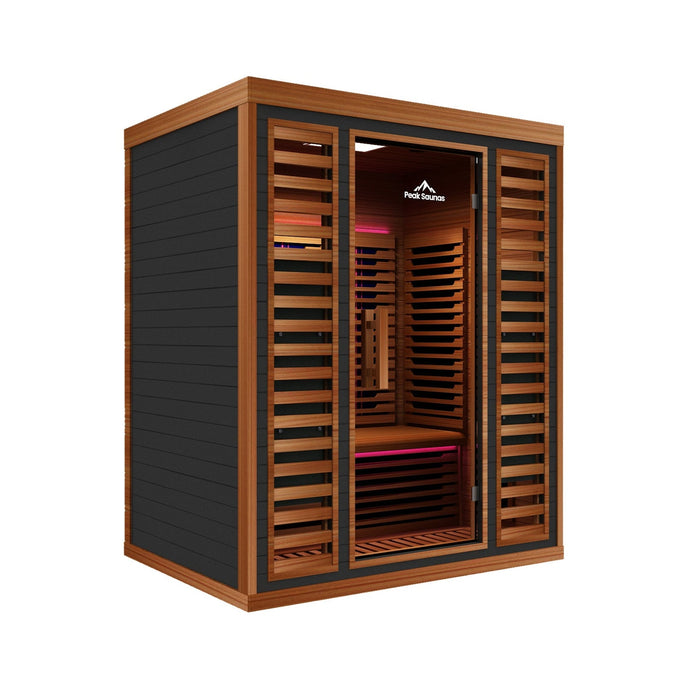 Peak Saunas Matterhorn 3-Person Indoor Full Spectrum Infrared Sauna with Two XL Medical-Grade Red Light Therapy Panels & Smart WiFi App Control - Sweatfully
