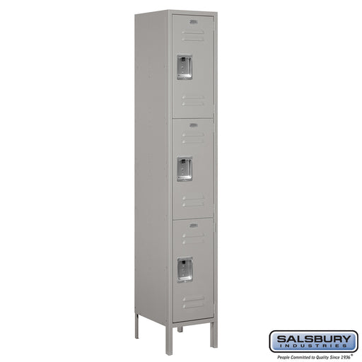 Salsbury 15" Wide Triple Tier Standard Metal Locker - 1 Wide - 6 Feet High - 15 Inches Deep - Gray - Assembled - Sweatfully