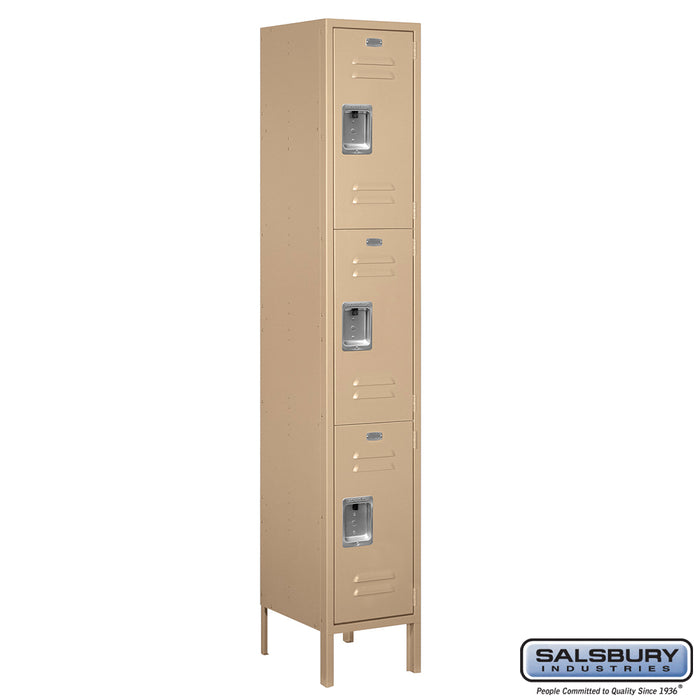 Salsbury 15" Wide Triple Tier Standard Metal Locker - 1 Wide - 6 Feet High - 15 Inches Deep - Tan - Assembled - Sweatfully