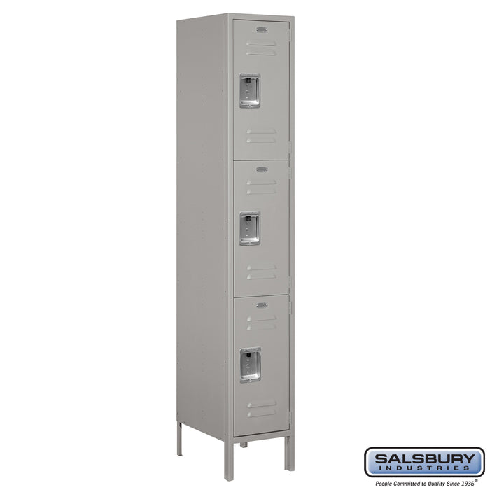 Salsbury 15" Wide Triple Tier Standard Metal Locker - 1 Wide - 6 Feet High - 18 Inches Deep - Gray - Assembled - Sweatfully