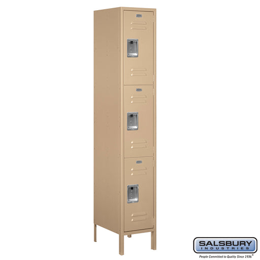 Salsbury 15" Wide Triple Tier Standard Metal Locker - 1 Wide - 6 Feet High - 18 Inches Deep - Tan - Assembled - Sweatfully