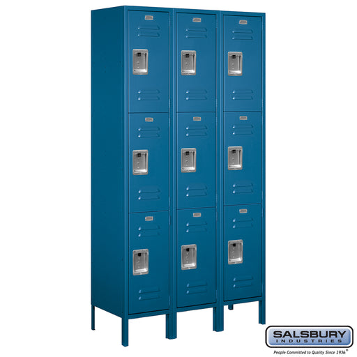 Salsbury 15" Wide Triple Tier Standard Metal Locker - 3 Wide - 6 Feet High - 15 Inches Deep - Blue - Assembled - Sweatfully