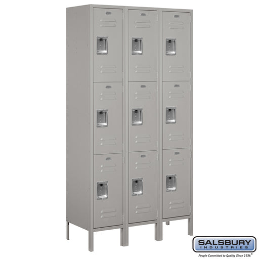 Salsbury 15" Wide Triple Tier Standard Metal Locker - 3 Wide - 6 Feet High - 15 Inches Deep - Gray - Assembled - Sweatfully