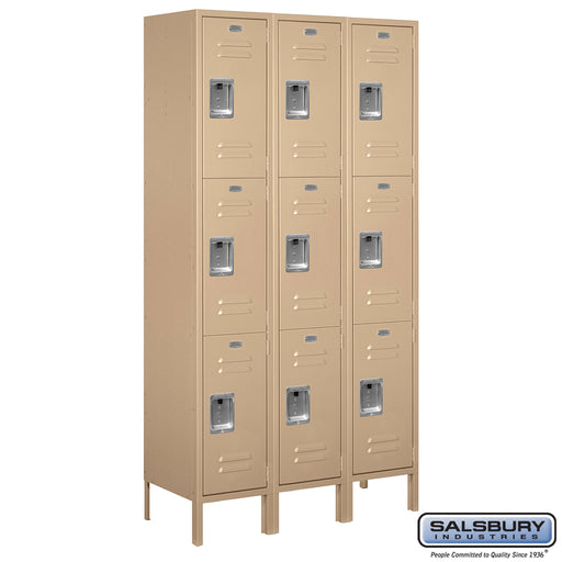 Salsbury 15" Wide Triple Tier Standard Metal Locker - 3 Wide - 6 Feet High - 15 Inches Deep - Tan - Assembled - Sweatfully
