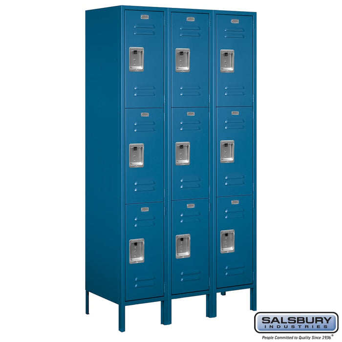 Salsbury 15" Wide Triple Tier Standard Metal Locker - 3 Wide - 6 Feet High - 18 Inches Deep - Blue - Assembled - Sweatfully