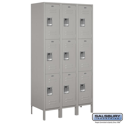 Salsbury 15" Wide Triple Tier Standard Metal Locker - 3 Wide - 6 Feet High - 18 Inches Deep - Gray - Assembled - Sweatfully