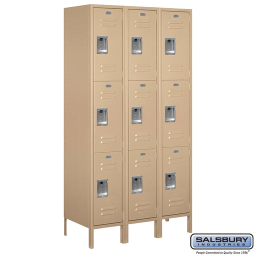 Salsbury 15" Wide Triple Tier Standard Metal Locker - 3 Wide - 6 Feet High - 18 Inches Deep - Tan - Assembled - Sweatfully