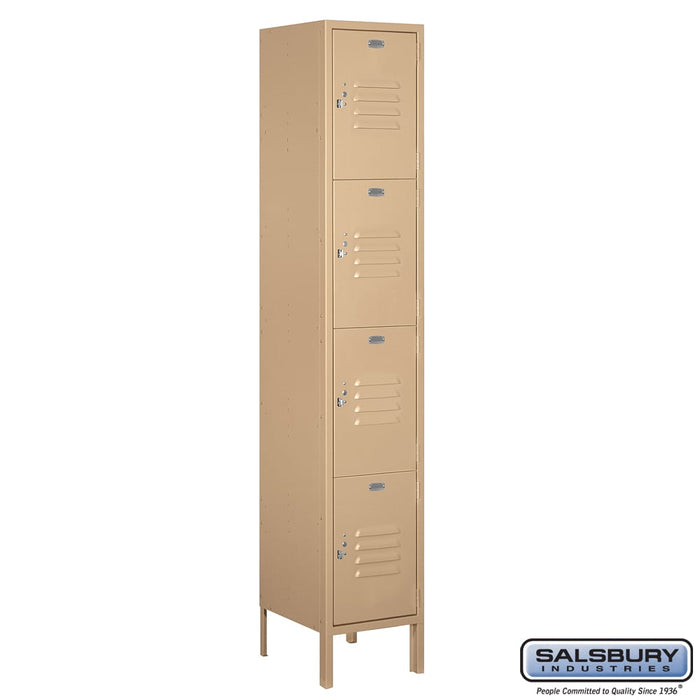Salsbury 15" Wide Four Tier Standard Metal Locker - 1 Wide - 6 Feet High - 15 Inches Deep - Tan - Assembled - Sweatfully