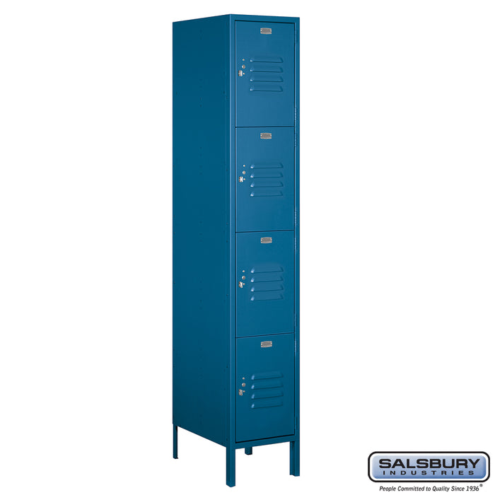 Salsbury 15" Wide Four Tier Standard Metal Locker - 1 Wide - 6 Feet High - 18 Inches Deep - Blue - Assembled - Sweatfully