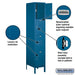 Salsbury 15" Wide Four Tier Standard Metal Locker - 1 Wide - 6 Feet High - 18 Inches Deep - Blue - Unassembled - Sweatfully