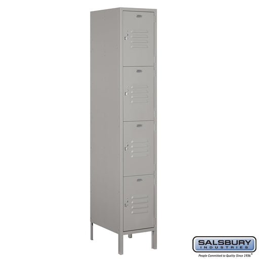 Salsbury 15" Wide Four Tier Standard Metal Locker - 1 Wide - 6 Feet High - 18 Inches Deep - Gray - Assembled - Sweatfully