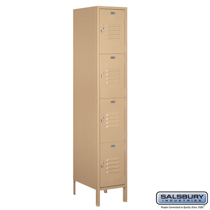 Salsbury 15" Wide Four Tier Standard Metal Locker - 1 Wide - 6 Feet High - 18 Inches Deep - Tan - Unassembled - Sweatfully