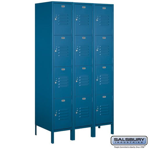Salsbury 15" Wide Four Tier Standard Metal Locker - 3 Wide - 6 Feet High - 18 Inches Deep - Blue - Assembled - Sweatfully