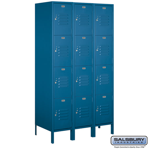Salsbury 15" Wide Four Tier Standard Metal Locker - 3 Wide - 6 Feet High - 18 Inches Deep - Blue - Unassembled - Sweatfully