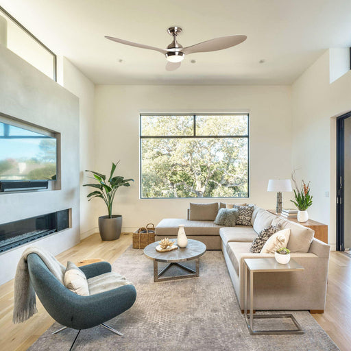 56" Bernardino Modern Brushed Nickel DC Motor Downrod Mount Reversible Ceiling Fan with Lighting and Remote Control - Sweatfully