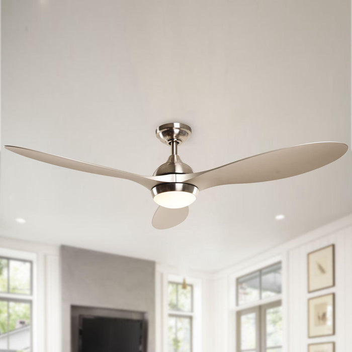 56" Bernardino Modern Brushed Nickel DC Motor Downrod Mount Reversible Ceiling Fan with Lighting and Remote Control - Sweatfully