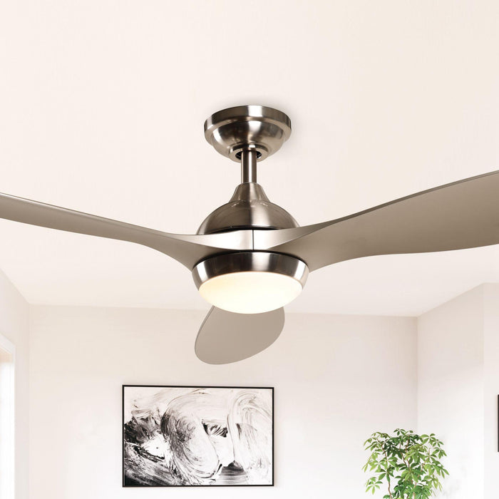 56" Bernardino Modern Brushed Nickel DC Motor Downrod Mount Reversible Ceiling Fan with Lighting and Remote Control - Sweatfully