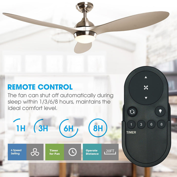 56" Bernardino Modern Brushed Nickel DC Motor Downrod Mount Reversible Ceiling Fan with Lighting and Remote Control - Sweatfully