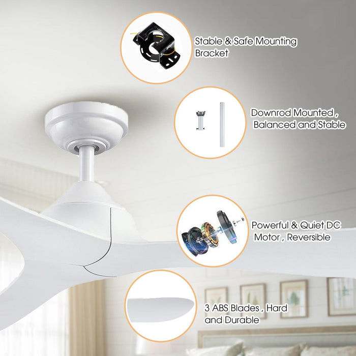 56" Modern DC Motor Downrod Mount Reversible Ceiling Fan with Remote Control - Sweatfully