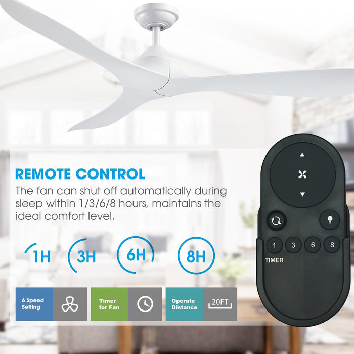 56" Modern DC Motor Downrod Mount Reversible Ceiling Fan with Remote Control - Sweatfully