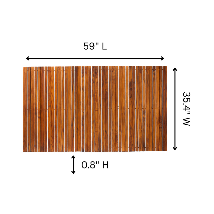 Spokane Extra Large Oiled Teak Shower and Bath String Mat with Rubber Footing 59″ x 35″ - Sweatfully
