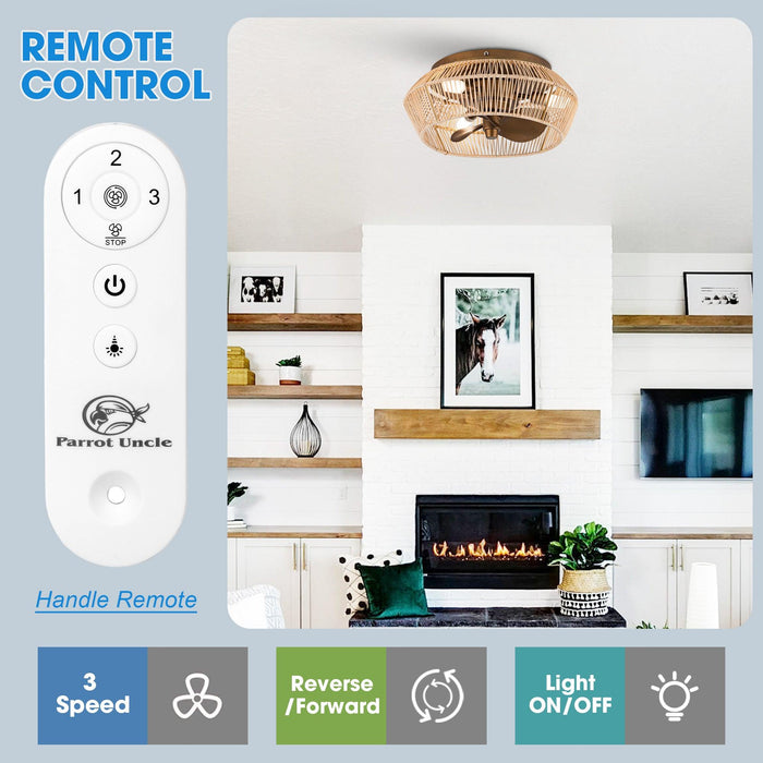 14" Farmhouse DC Motor Flush Mount Reversible Iron Ceiling Fan with LED Lighting and Remote Control - Sweatfully