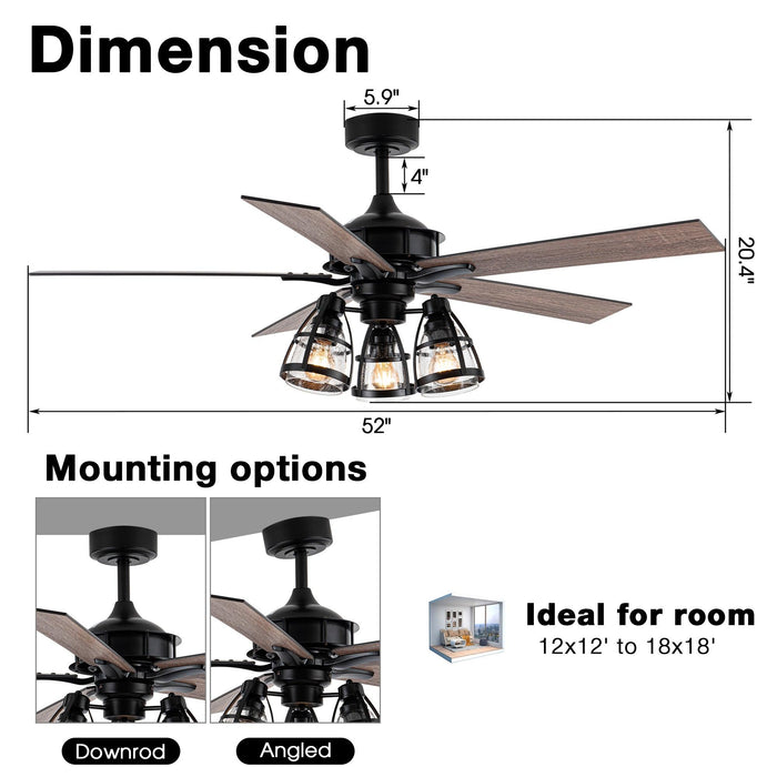 52" Kashmir Traditional Downrod Mount Reversible Ceiling Fan with Lighting and Remote Control - Sweatfully