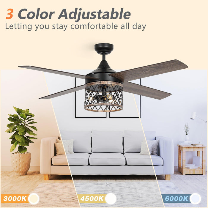 52" Mirelle Farmhouse Downrod Mount Reversible Ceiling Fan with Lighting and Remote Control - Sweatfully