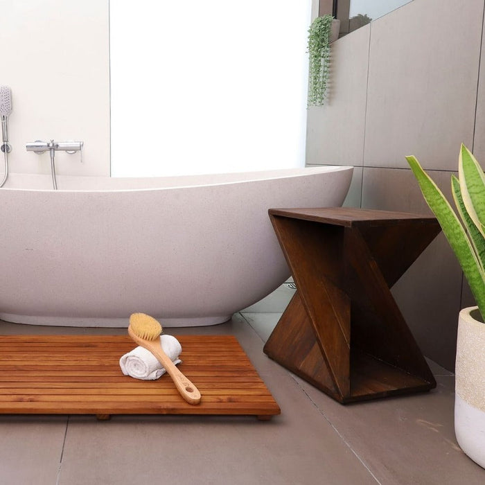 Remington Dark Teak Shower and Bath Twisted Stool - Sweatfully