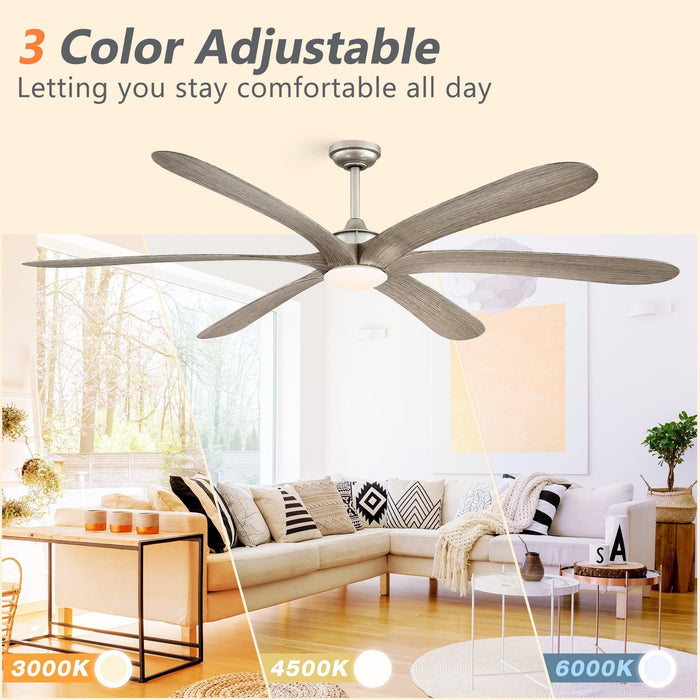 72" Jaydn Farmhouse Satin Nickel DC Motor Downrod Mount Reversible Ceiling Fan with Lighting and Remote Control - Sweatfully