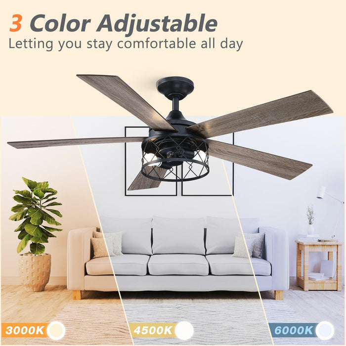 52" Windmill Industrial Downrod Mount Reversible Ceiling Fan with Lighting and Remote Control - Sweatfully