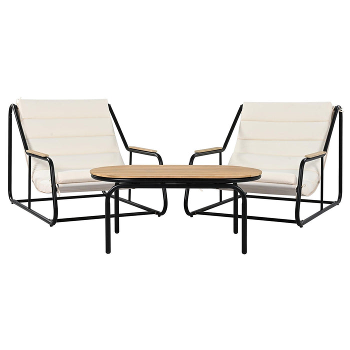 Outdoor Chaise Lounge Chairs Set of 3 with Acacia Side Table, Pool Lounge Chairs for Lawn, Deck, Beach - Sweatfully