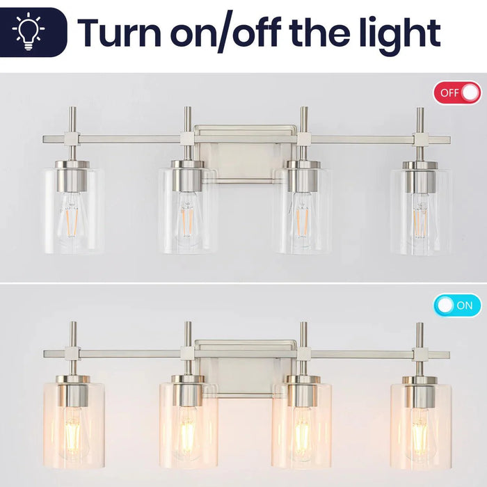 Jasper Modern 4-Light Clear Glass Bathroom Lights Linear Vanity Light - Sweatfully