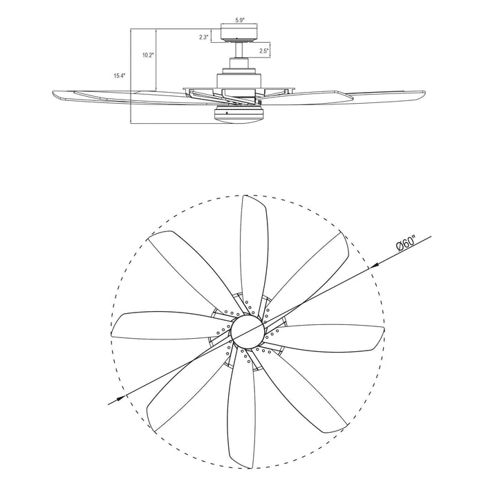 60" Antone Industrial DC Motor Downrod Mount Reversible Ceiling Fan with Lighting and Remote Control - Sweatfully
