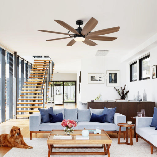 60" Antone Industrial DC Motor Downrod Mount Reversible Ceiling Fan with Lighting and Remote Control - Sweatfully
