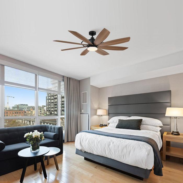 60" Antone Industrial DC Motor Downrod Mount Reversible Ceiling Fan with Lighting and Remote Control - Sweatfully