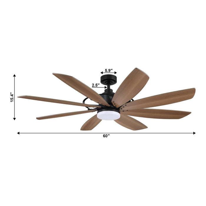 60" Antone Industrial DC Motor Downrod Mount Reversible Ceiling Fan with Lighting and Remote Control - Sweatfully
